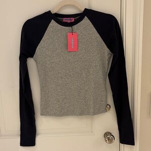 Edikted Gray and Black Long Sleeve Raglan Top